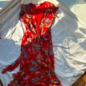 Wayf red floral wrap dress in size Medium